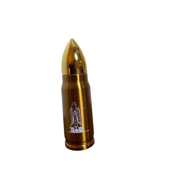 Space Shuttle Theme Bullet Shaped Thermos With Stainless Steel Interior & Gold F - Picture 1 of 4